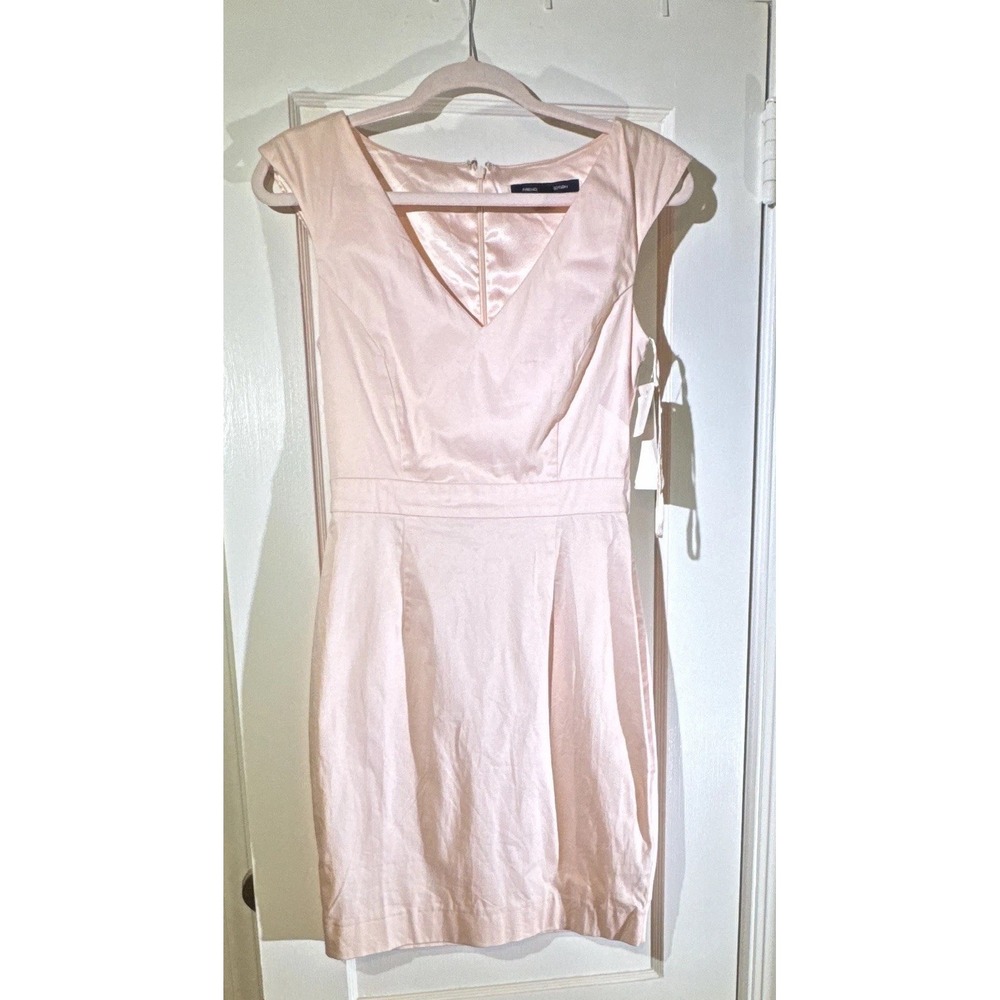 French Connection Pink Solid V-Neck Sleeveless Shift Dress Zip Knee Length 4